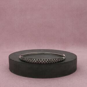 sterling silver oxidized pave diamond hinged bangle bracelet size 6.5in